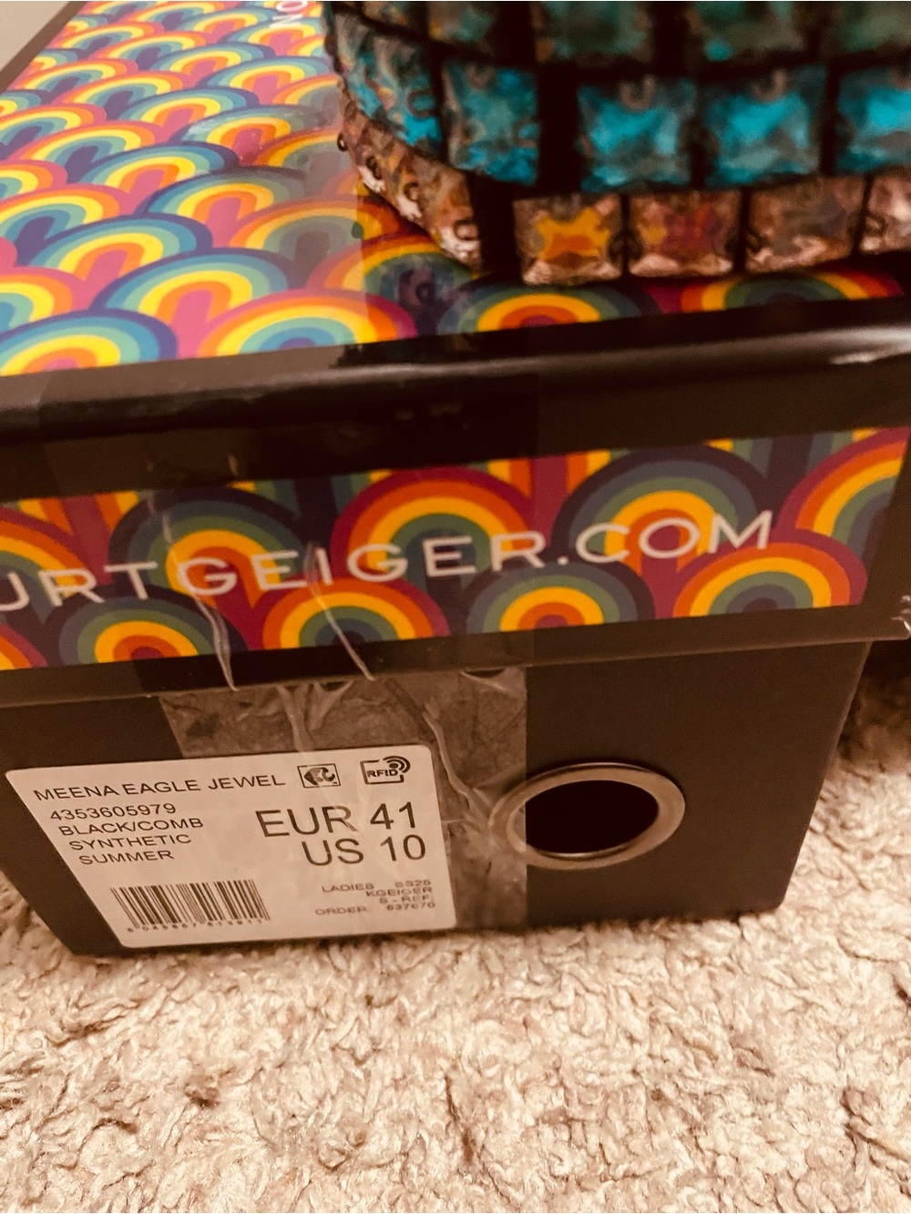 Kurt Geiger Black Slide Sandals with Multicolor Crystal Straps - Picture 5 of 5